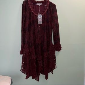 Pretty Angel BordeauxPlum/Black Ruffles & Lace Fairy  Layered Dress,  XL